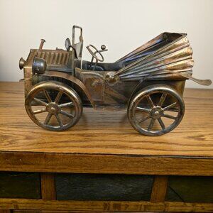 Vintage Tin Folk Art Musical Car Handcrafted Metal Automobile Working Music Box
